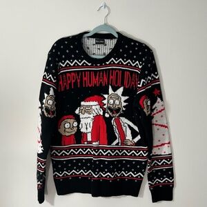 Rick and Morty Happy Human Holiday Ugly Christmas Sweater Adult Swim Size Large